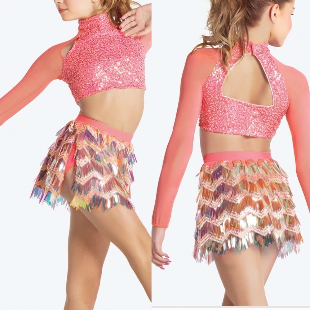 Revolution Tenth House 2 piece dance costume fringe coral MAKIN MOVES RC21293 MA